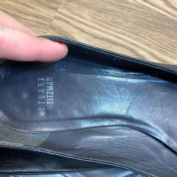Stuart Weitzman Black Cutout Flower Leather Flats Slip On Womens Size 10 M - Picture 9 of 11
